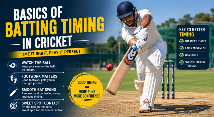 Cricketer demonstrating proper batting timing while playing a straight drive during a cricket practice session