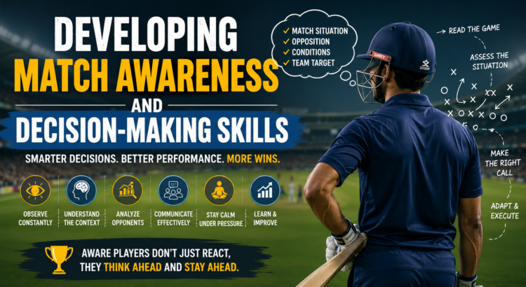 Cricketer analyzing match situation and making strategic decisions during a competitive cricket game.